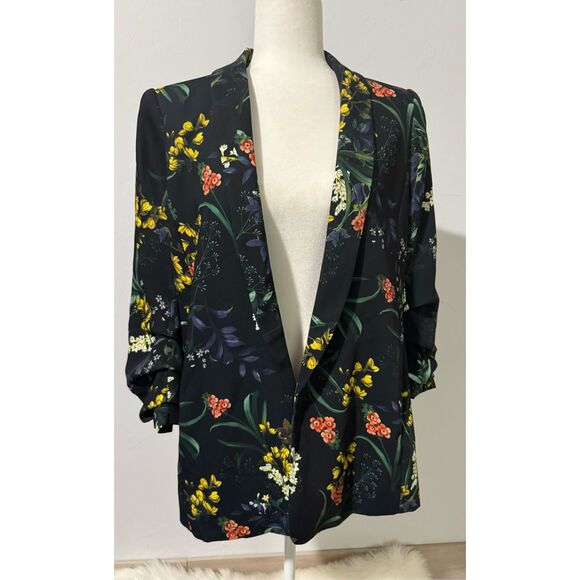 Chico’s floral black blazer ruched sleeve open front (1) U.S 8 - Picture 2 of 11